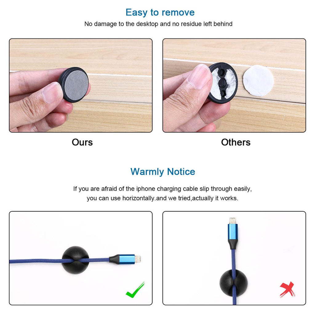 URAQT Kabelclips Kabelhalter, Vielzwecke Kabelführung Kabel Organizer Set für Schreibtisch, Netzkabel, USB Ladekabel, Ladegeräte, Audiokabel, 20 Stück, Schwarz