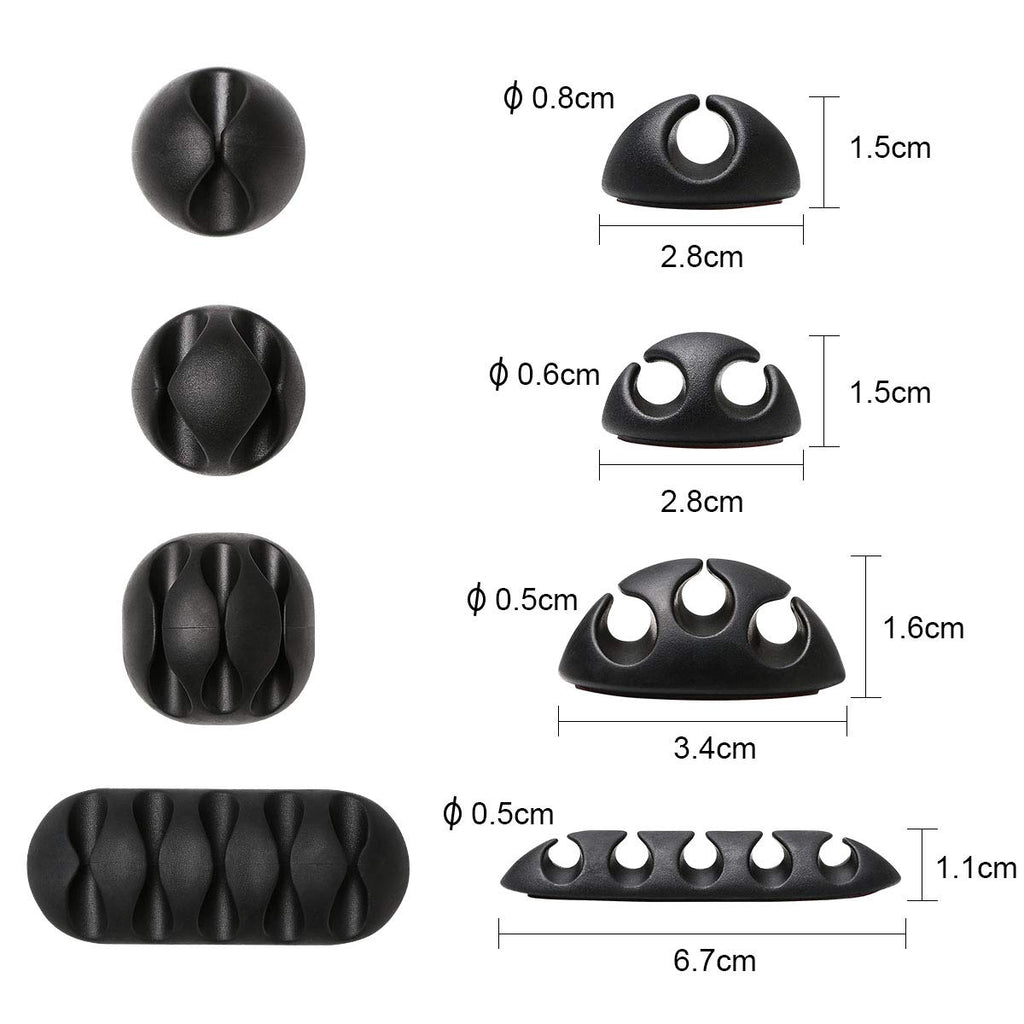 URAQT Kabelclips Kabelhalter, Vielzwecke Kabelführung Kabel Organizer Set für Schreibtisch, Netzkabel, USB Ladekabel, Ladegeräte, Audiokabel, 20 Stück, Schwarz