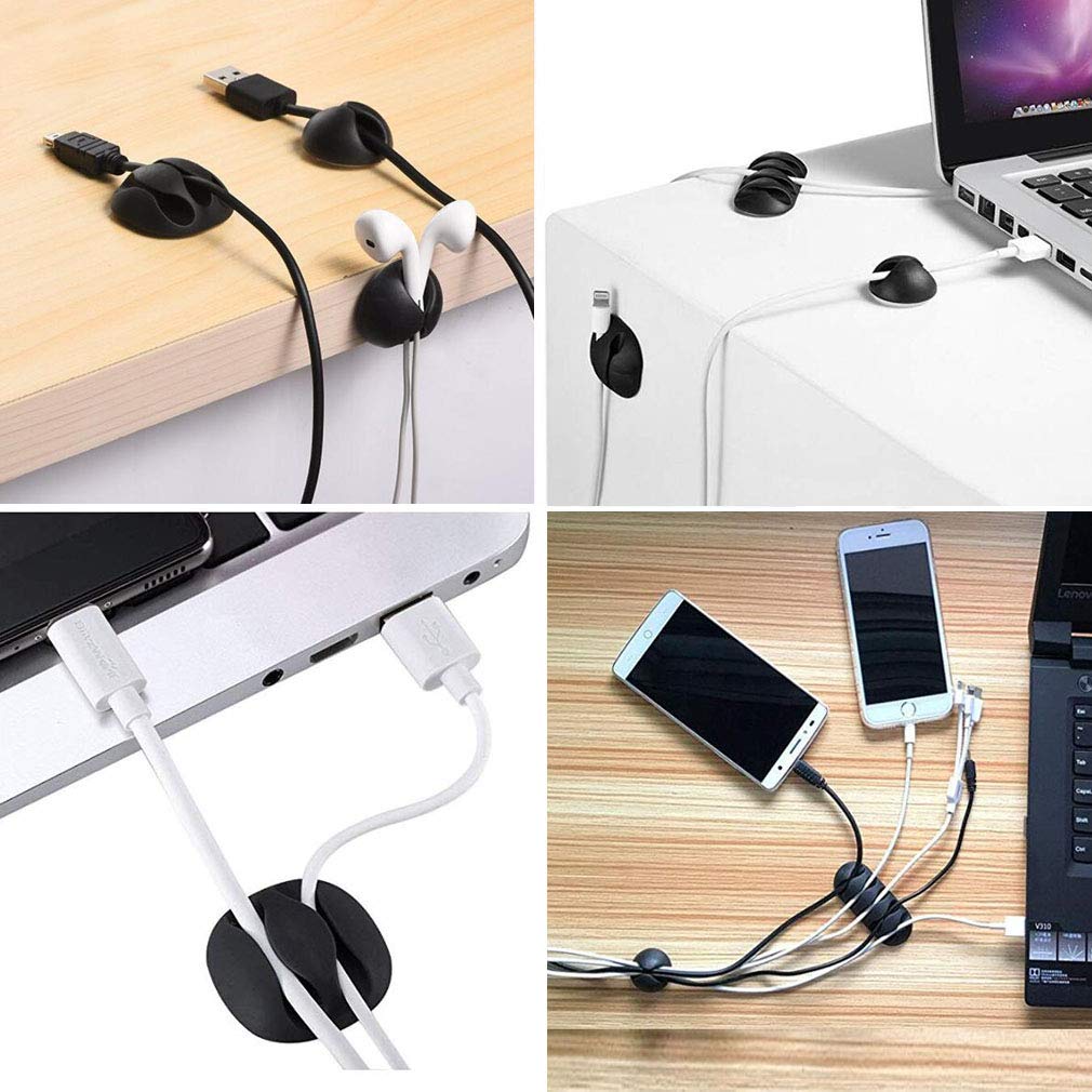URAQT Kabelclips Kabelhalter, Vielzwecke Kabelführung Kabel Organizer Set für Schreibtisch, Netzkabel, USB Ladekabel, Ladegeräte, Audiokabel, 20 Stück, Schwarz