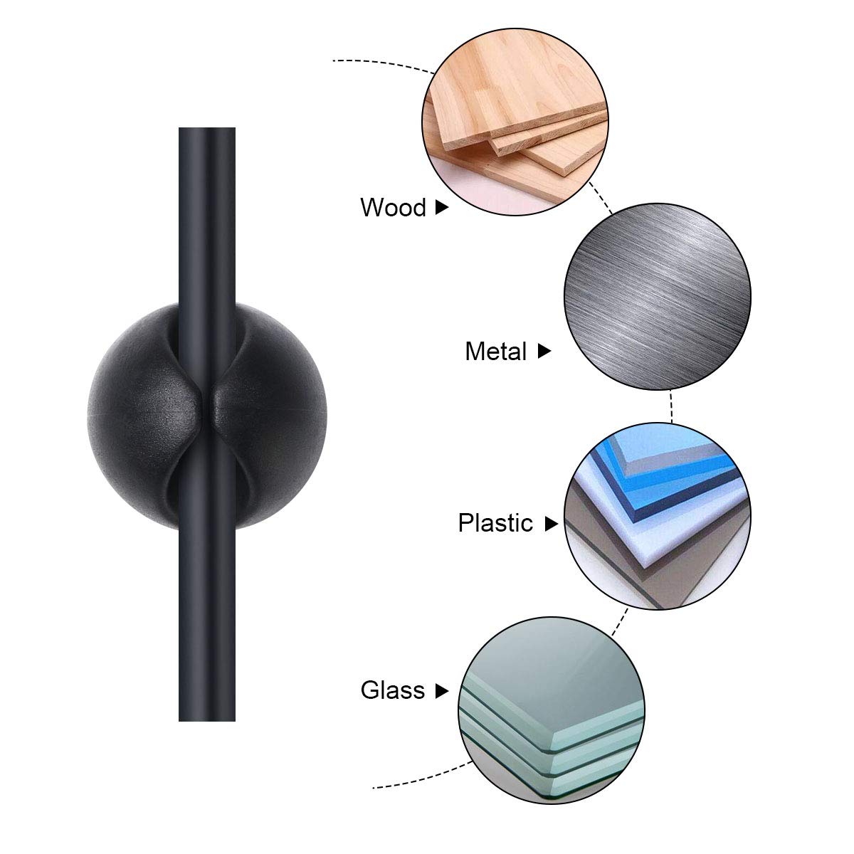 URAQT Kabelclips Kabelhalter, Vielzwecke Kabelführung Kabel Organizer Set für Schreibtisch, Netzkabel, USB Ladekabel, Ladegeräte, Audiokabel, 20 Stück, Schwarz
