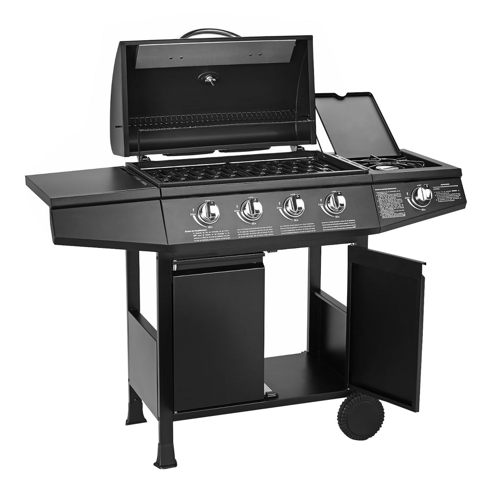 TAINO BASIC 4+1 BBQ Gasgrill Grillwagen Edelstahl-Brenner + Seitenkocher Grill TÜV (BASIC 4+1 Gasgrill)