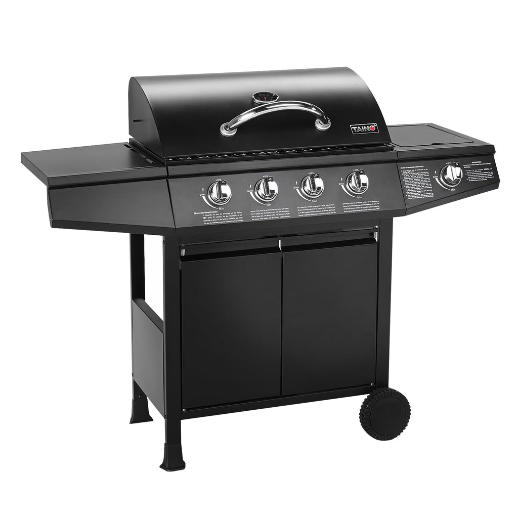 TAINO BASIC 4+1 BBQ Gasgrill Grillwagen Edelstahl-Brenner + Seitenkocher Grill TÜV (BASIC 4+1 Gasgrill)