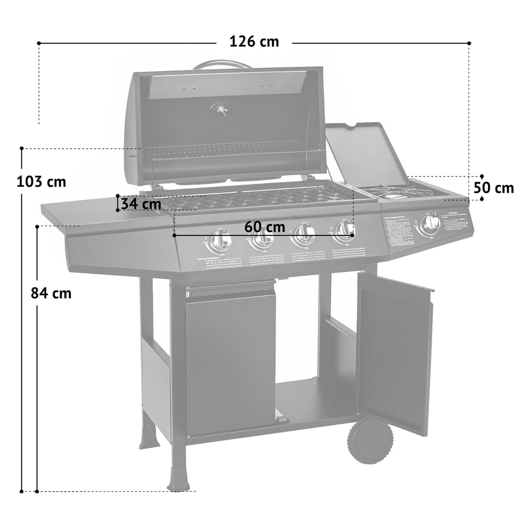 TAINO BASIC 4+1 BBQ Gasgrill Grillwagen Edelstahl-Brenner + Seitenkocher Grill TÜV (BASIC 4+1 Gasgrill)