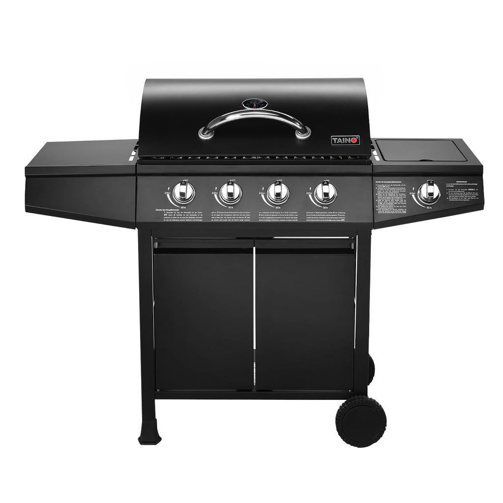 TAINO BASIC 4+1 BBQ Gasgrill Grillwagen Edelstahl-Brenner + Seitenkocher Grill TÜV (BASIC 4+1 Gasgrill)