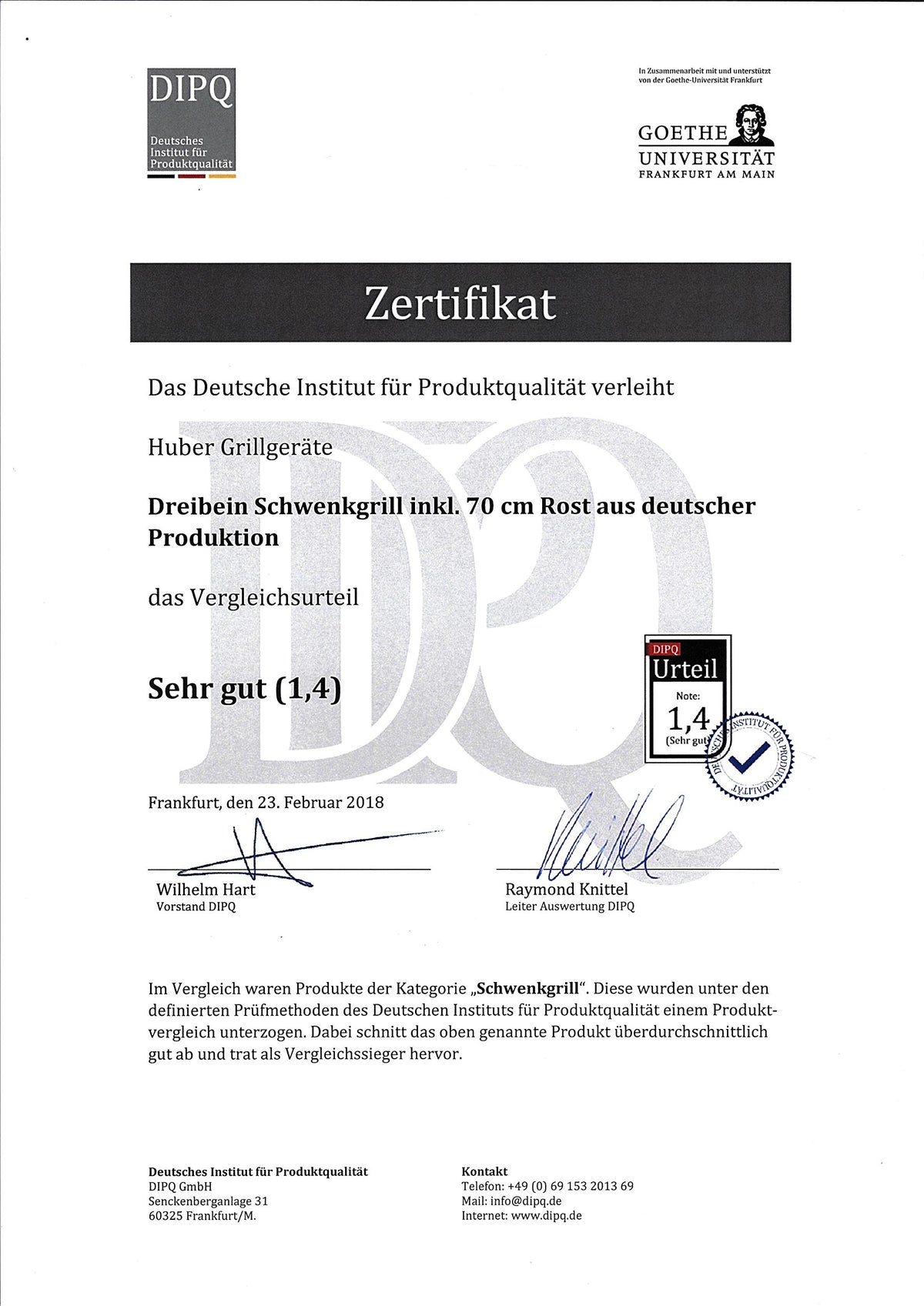 Dreibein Schwenkgrill inkl. 70 cm Grillrost aus deutscher Produktion