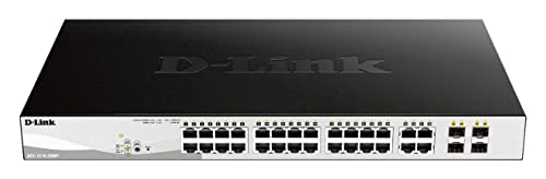 D-Link DGS-1210-28MP/E 28-Port PoE+ Gigabit Smart Managed Switch (24 x 10/100/1000 Base-T PoE-Ports und 4 x 100/1000 Mbit/s SFP Combo-Ports, 370W PoE-Kapazität) - Nur EU-Netzkabel