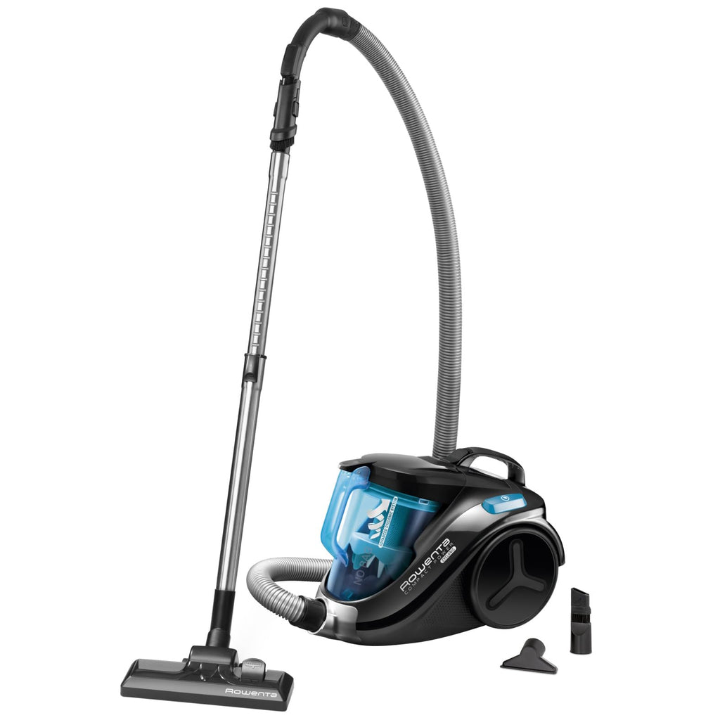 Rowenta Compact Power Cyclonic, Bodenstaubsauger beutelloser, entfernt tiefsitzenden Schmutz, 750 Watt, 1,5 Liter Fassungsvermögen, leichte Entleerung, Staubsauger leise, schwarz/blau, RO3731