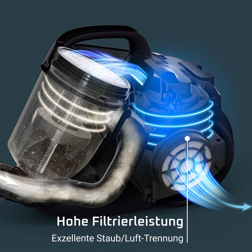 Rowenta Compact Power Cyclonic, Bodenstaubsauger beutelloser, entfernt tiefsitzenden Schmutz, 750 Watt, 1,5 Liter Fassungsvermögen, leichte Entleerung, Staubsauger leise, schwarz/blau, RO3731