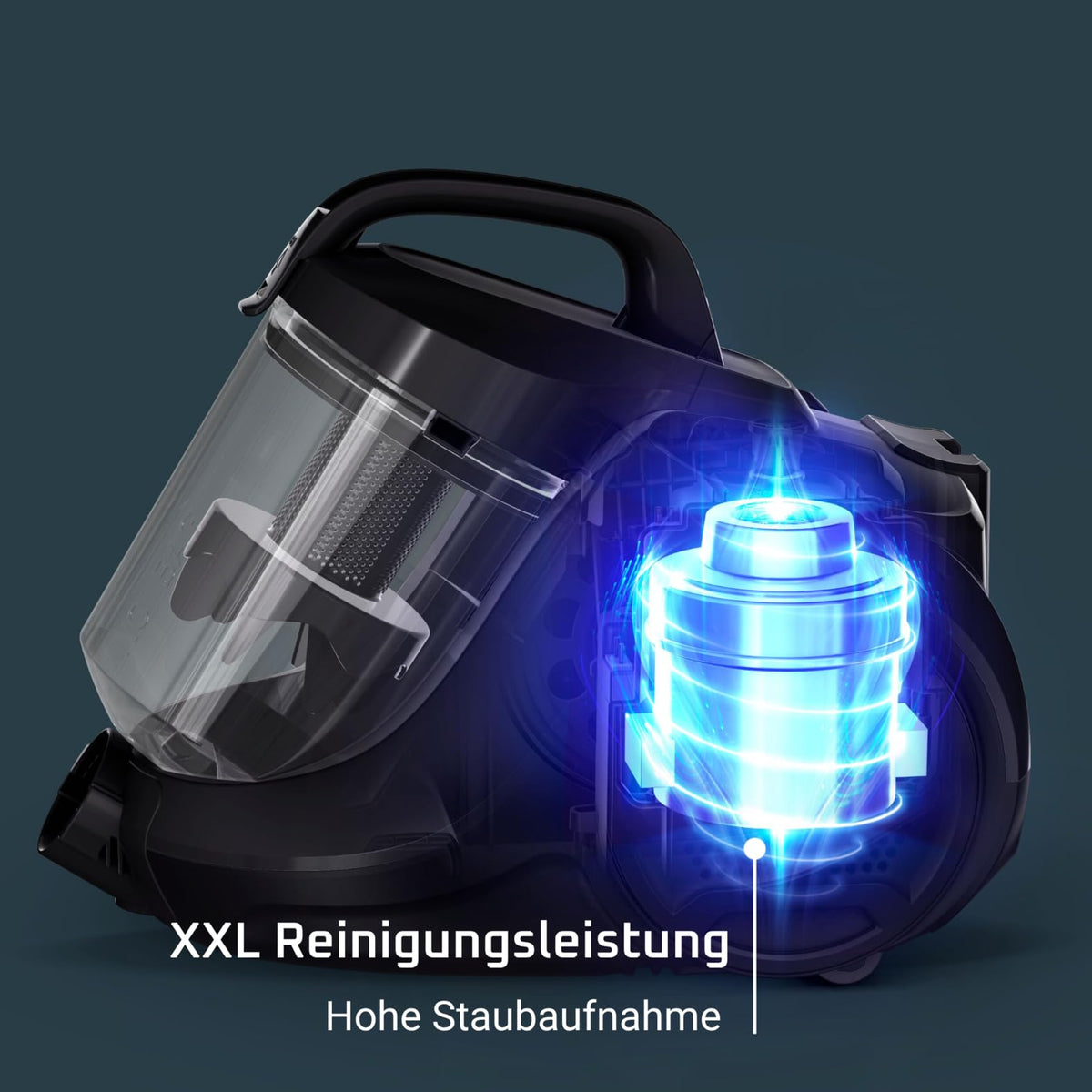 Rowenta Compact Power Cyclonic, Bodenstaubsauger beutelloser, entfernt tiefsitzenden Schmutz, 750 Watt, 1,5 Liter Fassungsvermögen, leichte Entleerung, Staubsauger leise, schwarz/blau, RO3731