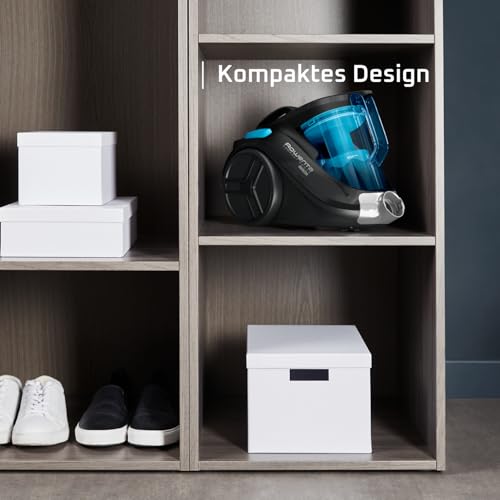 Rowenta Compact Power Cyclonic, Bodenstaubsauger beutelloser, entfernt tiefsitzenden Schmutz, 750 Watt, 1,5 Liter Fassungsvermögen, leichte Entleerung, Staubsauger leise, schwarz/blau, RO3731