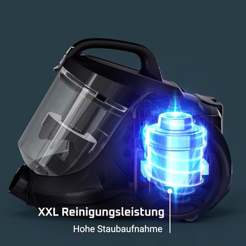 Rowenta Compact Power Cyclonic, Bodenstaubsauger beutelloser, entfernt tiefsitzenden Schmutz, 750 Watt, 1,5 Liter Fassungsvermögen, leichte Entleerung, Staubsauger leise, schwarz/blau, RO3731