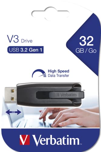 VERBATIM Store 'n' Go V3 USB-Stick I USB-3.2 Gen1 I 32 GB I Speicherstick mit Schiebemechanismus I USB-3 mit SuperSpeed-Schnittstelle I externer Speicher für Laptop Notebook & Co I schwarz