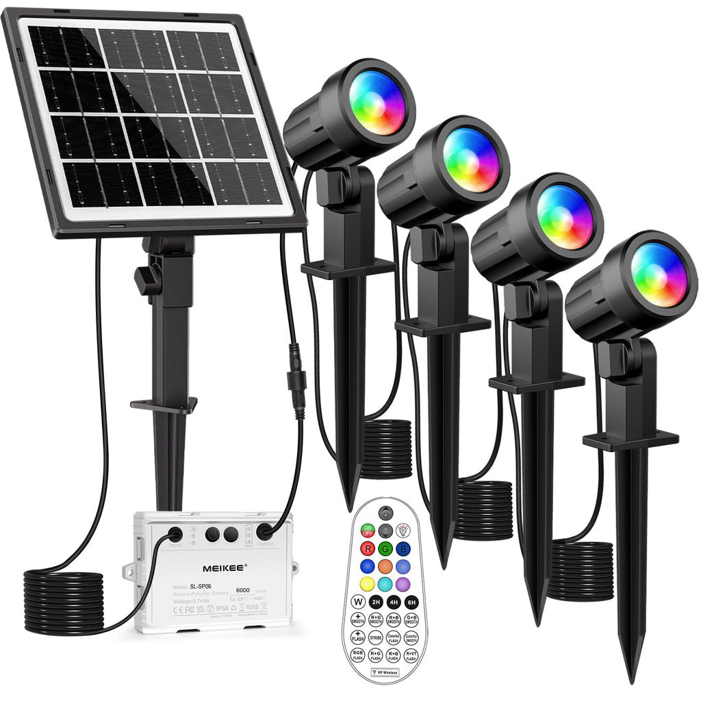 MEIKEE Solar Strahler RGB+Weiß Gartenbeleuchtung Solar Gartenleuchten Außen