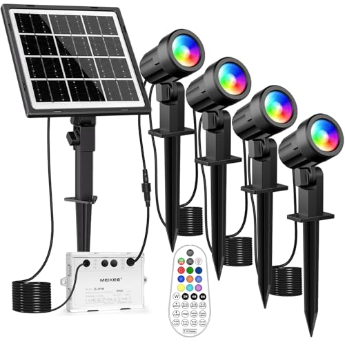 MEIKEE Solar Strahler RGB+Weiß Gartenbeleuchtung Solar Gartenleuchten Außen