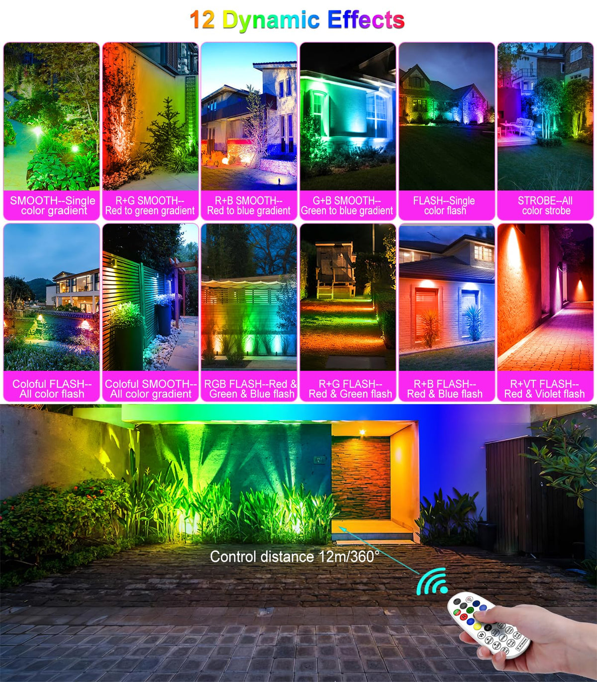 MEIKEE Solar Strahler RGB+Weiß Gartenbeleuchtung Solar Gartenleuchten Außen