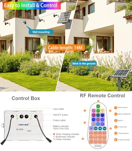 MEIKEE Solar Strahler RGB+Weiß Gartenbeleuchtung Solar Gartenleuchten Außen