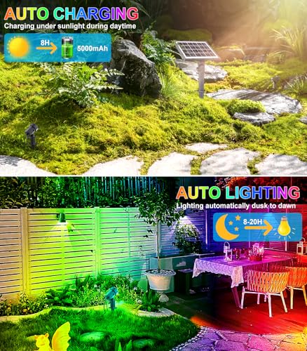 MEIKEE Solar Strahler RGB+Weiß Gartenbeleuchtung Solar Gartenleuchten Außen