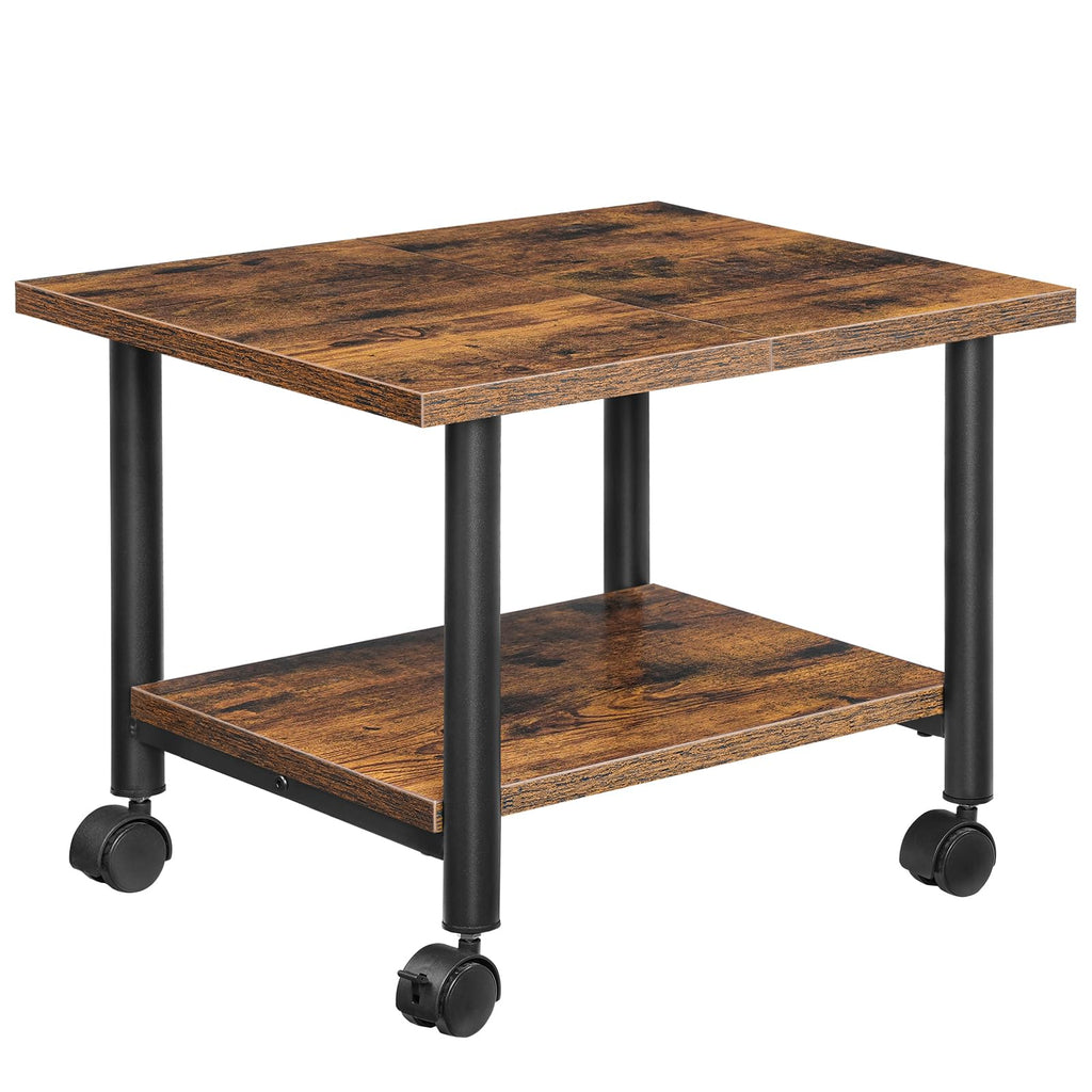 HOOBRO Druckertisch, Druckerwagen mit arretierbaren Rädern Druckerständer rollbar mit 2 Ebenen, Druckerhalter Industrie-Design, Rollcontainer, für Büro, Fax, Dunkelbraun und Schwarz EBF02PS01G1
