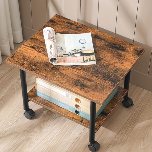 HOOBRO Druckertisch, Druckerwagen mit arretierbaren Rädern Druckerständer rollbar mit 2 Ebenen, Druckerhalter Industrie-Design, Rollcontainer, für Büro, Fax, Dunkelbraun und Schwarz EBF02PS01G1