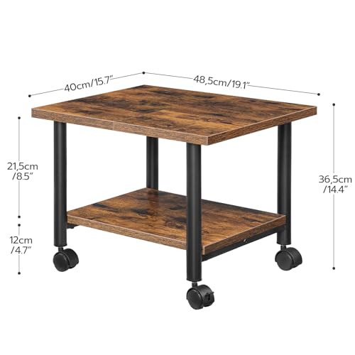 HOOBRO Druckertisch, Druckerwagen mit arretierbaren Rädern Druckerständer rollbar mit 2 Ebenen, Druckerhalter Industrie-Design, Rollcontainer, für Büro, Fax, Dunkelbraun und Schwarz EBF02PS01G1