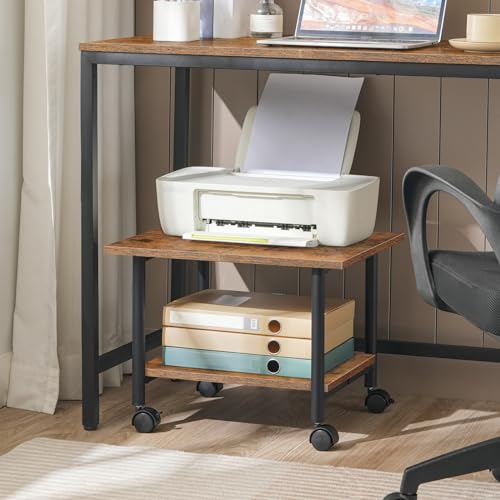 HOOBRO Druckertisch, Druckerwagen mit arretierbaren Rädern Druckerständer rollbar mit 2 Ebenen, Druckerhalter Industrie-Design, Rollcontainer, für Büro, Fax, Dunkelbraun und Schwarz EBF02PS01G1