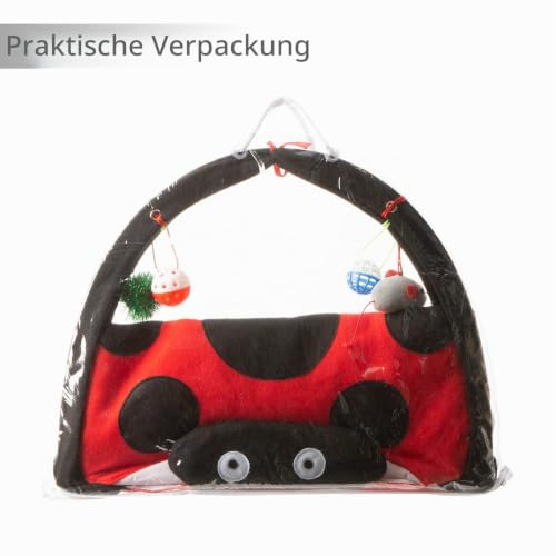 Tofern Katzenspielmatte Mit Spielzeug, Interaktives Spielzeug, Faltbare Hängematte, Katzenbett, Waschbar, Bett, Sofa Für Kleine Tiere, Rot (61 * 61 * 34cm)