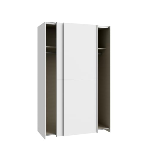 Forte Schach & MATT Kleiderschrank 120, doppeltüriger Schrank mit Schwebetüren, Holzwerkstoff, Weiß, 120,1 cm breit, 190,5 cm hoch, 61,2 cm tief