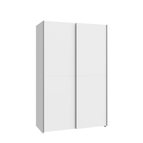 Forte Schach & MATT Kleiderschrank 120, doppeltüriger Schrank mit Schwebetüren, Holzwerkstoff, Weiß, 120,1 cm breit, 190,5 cm hoch, 61,2 cm tief