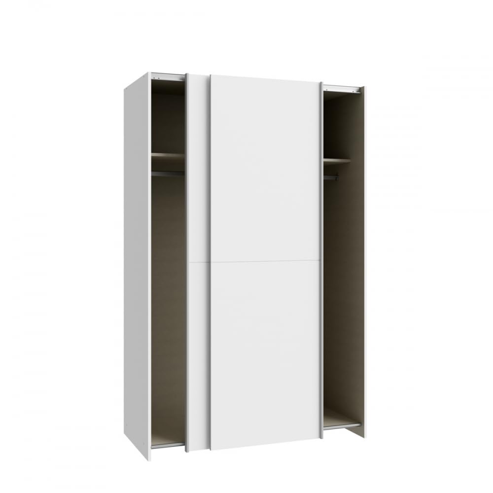 Forte Schach & MATT Kleiderschrank 120, doppeltüriger Schrank mit Schwebetüren, Holzwerkstoff, Weiß, 120,1 cm breit, 190,5 cm hoch, 61,2 cm tief