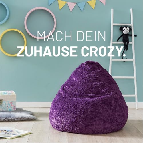 Lumaland Fluffy Sitzsack | Kinderzimmer Sitzkissen 60 x 45 cm | Waschbarer Bezug aus Webplüsch | Flauschiger & weicher Kinder Bodenkissen | Passend für Mädchen & Jungen | 120L Volumen [Dunkel Lila]