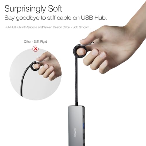 BENFEI USB C Hub 5in1, USB C Multiport Adapter mit 4K HDMI/PD 100W / 3*USB-A Datenports 10Gbps [Silikon/gewebtes Design, Aluminiumgehäuse] für MacBook Pro/Air, iPad Pro, iMac, iPhone 15 Serie, XPS