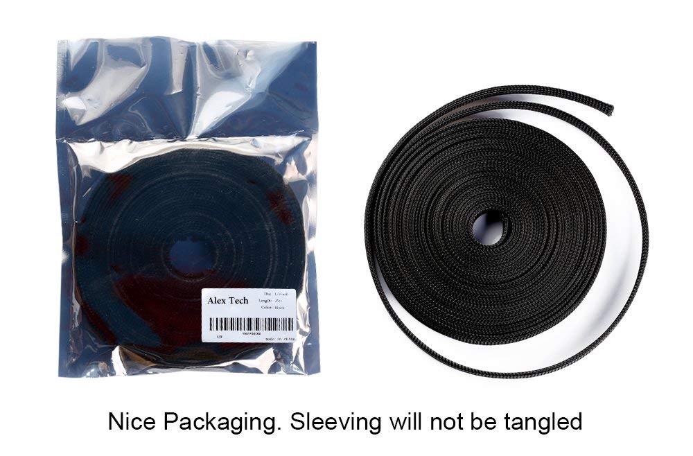 6mm-7.5m PET erweiterbar geflochten kabelschlauch kabelstrumpf kabelschutz kabelmantel-schwarz-Alex Tech Kabel Sleeve