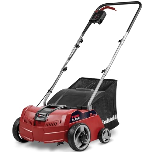 Einhell Elektro-Vertikutierer-Lüfter GC-SA 1231/1 (230 V, bis 300 m², 1.2 W, 28l Fangsack, kugelgelagerte Messerwalze + Lüfterwalze, 3 Stufen Arbeitstiefe, klappbarer Führungsholm)