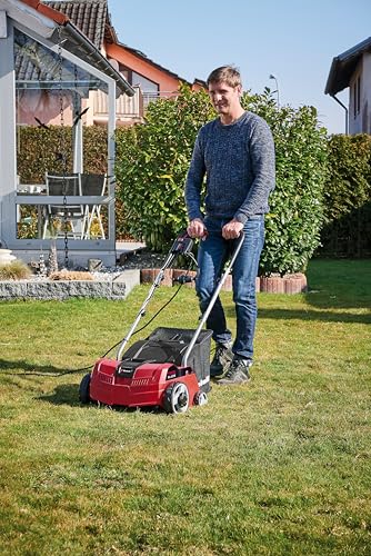 Einhell Elektro-Vertikutierer-Lüfter GC-SA 1231/1 (230 V, bis 300 m², 1.2 W, 28l Fangsack, kugelgelagerte Messerwalze + Lüfterwalze, 3 Stufen Arbeitstiefe, klappbarer Führungsholm)
