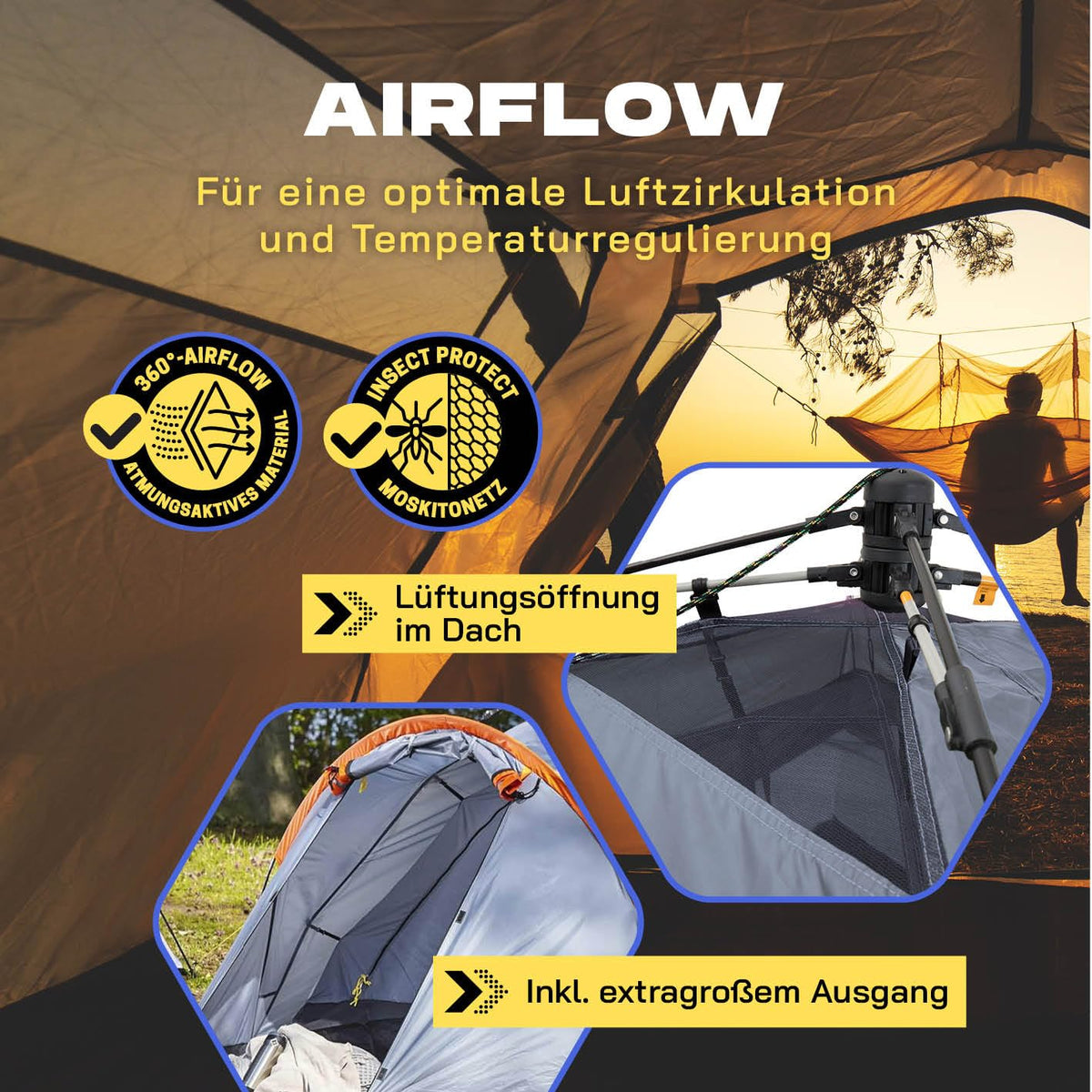 Lumaland Pop Up Zelt | 3-4 Personen Familienzelt | Wurfzelt 220x220x130 cm | Wasserdicht & Windfest | Ideal als Camping, Festival & Reise Zelt | Ultraleicht & Robust