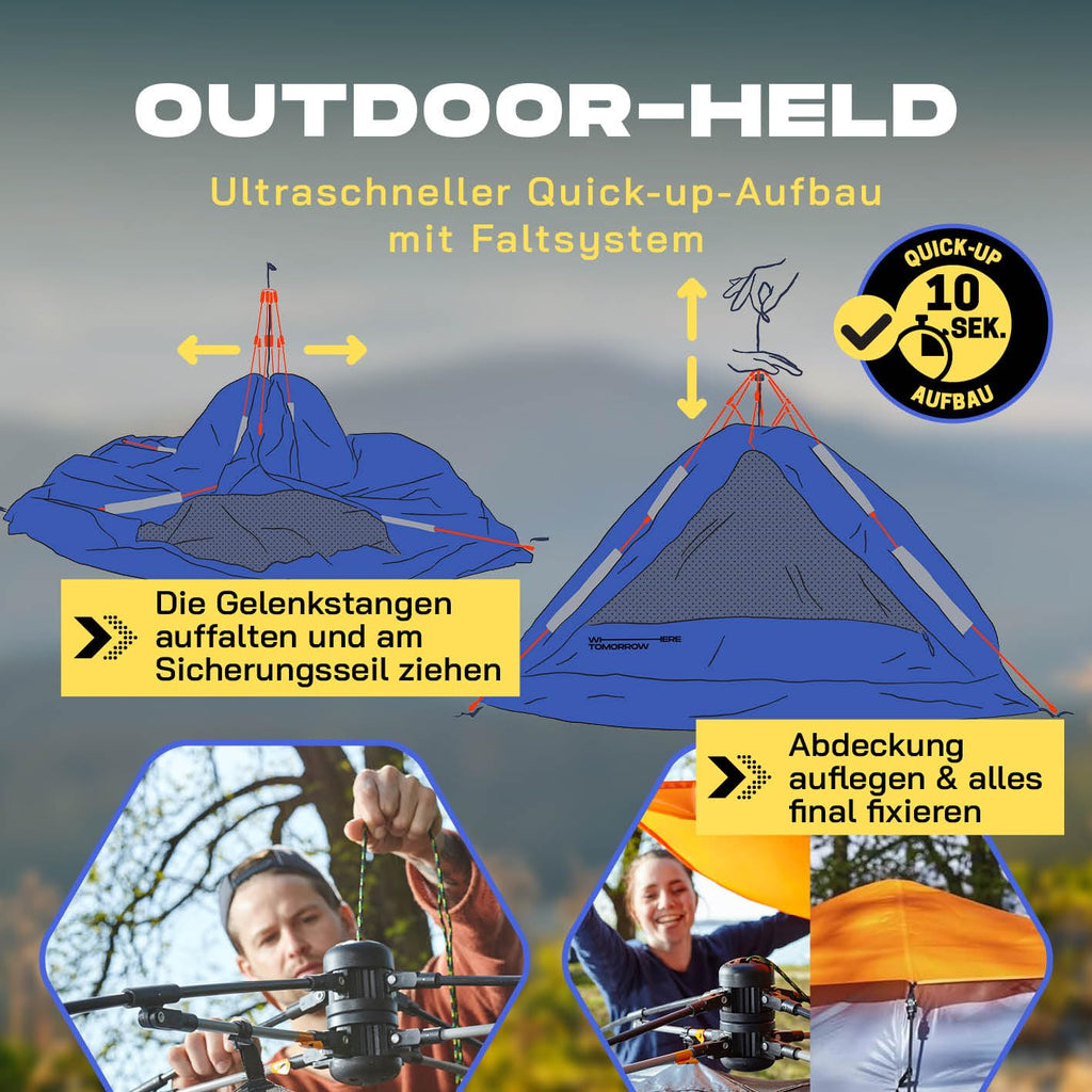 Lumaland Pop Up Zelt | 3-4 Personen Familienzelt | Wurfzelt 220x220x130 cm | Wasserdicht & Windfest | Ideal als Camping, Festival & Reise Zelt | Ultraleicht & Robust