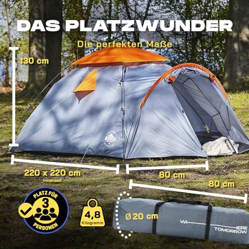 Lumaland Pop Up Zelt | 3-4 Personen Familienzelt | Wurfzelt 220x220x130 cm | Wasserdicht & Windfest | Ideal als Camping, Festival & Reise Zelt | Ultraleicht & Robust