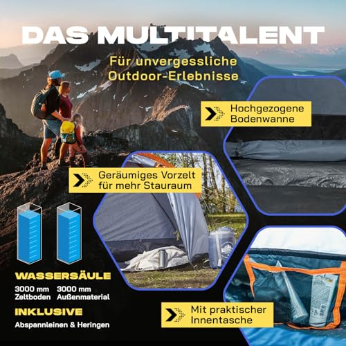 Lumaland Pop Up Zelt | 3-4 Personen Familienzelt | Wurfzelt 220x220x130 cm | Wasserdicht & Windfest | Ideal als Camping, Festival & Reise Zelt | Ultraleicht & Robust