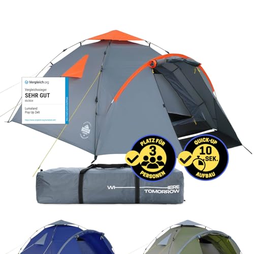 Lumaland Pop Up Zelt | 3-4 Personen Familienzelt | Wurfzelt 220x220x130 cm | Wasserdicht & Windfest | Ideal als Camping, Festival & Reise Zelt | Ultraleicht & Robust