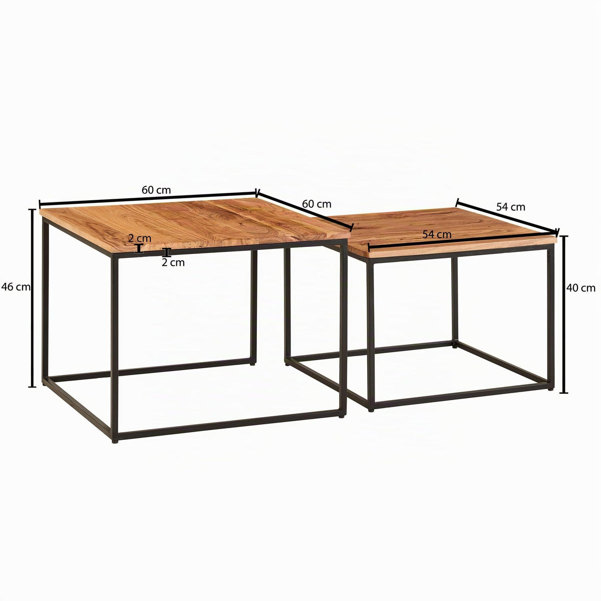 FineBuy Couchtisch 2er Set Akazie Massivholz Quadratisch, Satztisch