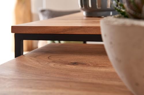FineBuy Couchtisch 2er Set Akazie Massivholz Quadratisch, Satztisch