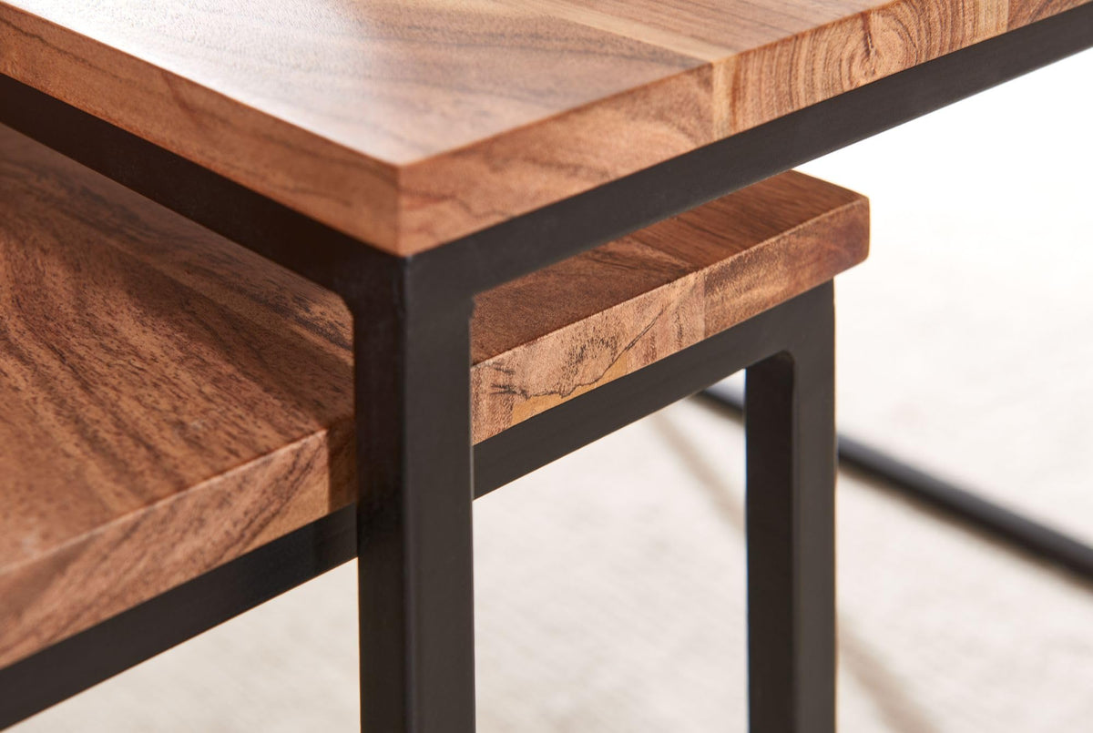 FineBuy Couchtisch 2er Set Akazie Massivholz Quadratisch, Satztisch