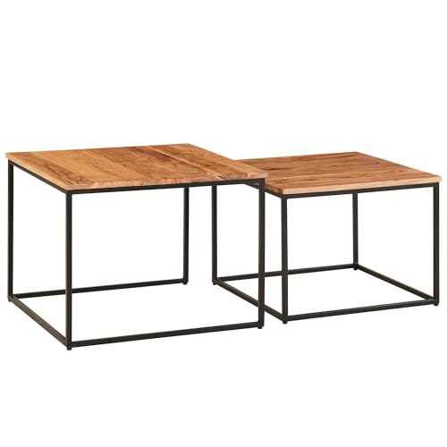 FineBuy Couchtisch 2er Set Akazie Massivholz Quadratisch, Satztisch