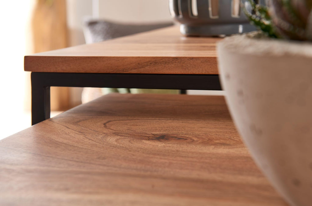 FineBuy Couchtisch 2er Set Akazie Massivholz Quadratisch, Satztisch