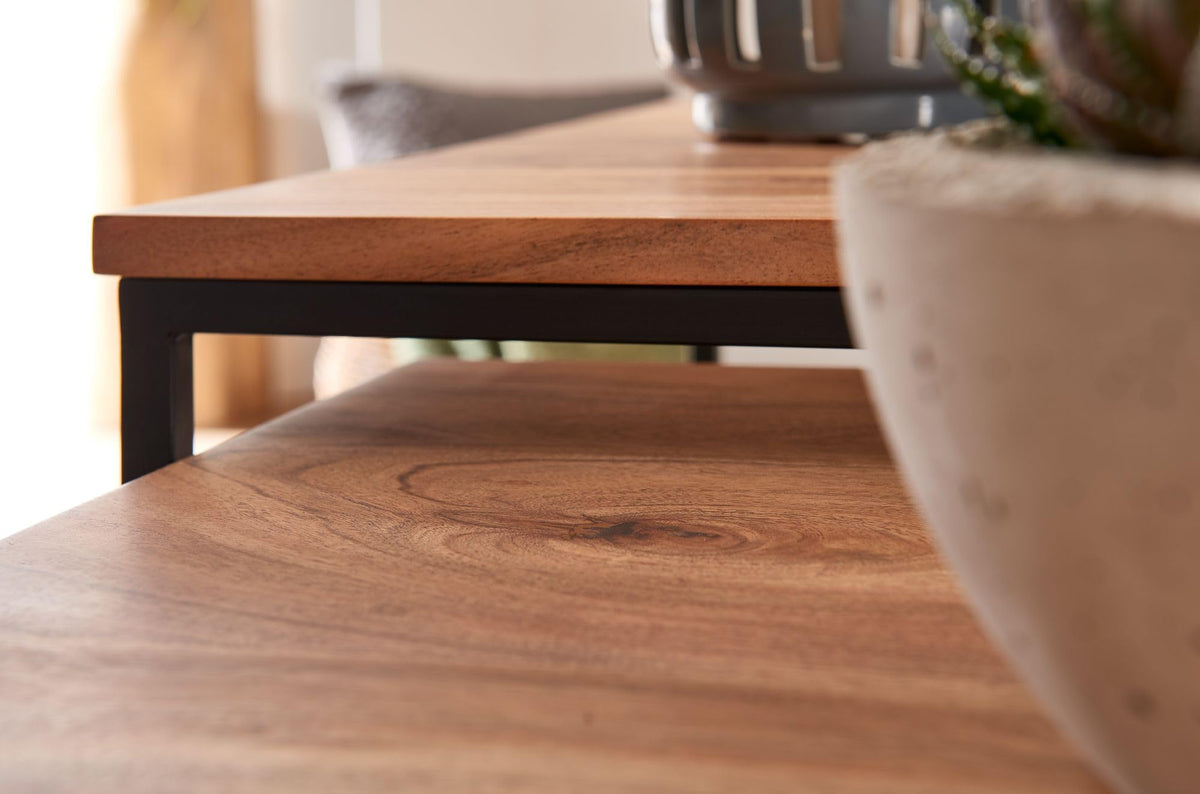 FineBuy Couchtisch 2er Set Akazie Massivholz Quadratisch, Satztisch