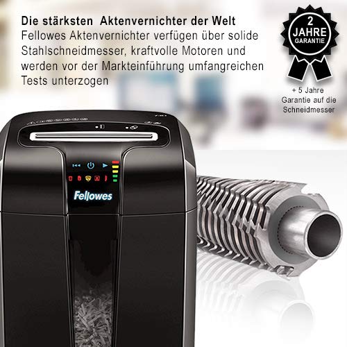 Fellowes 12 Blatt Aktenvernichter, Partikelschnitt (P4) Papierschredder für Büro, Powershred 73Ci, Schredder mit 100% staufrei Technologie, Safesense, Energiesparsystem, 23L Papierkorb, CD Schredder