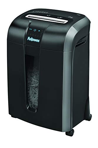 Fellowes 12 Blatt Aktenvernichter, Partikelschnitt (P4) Papierschredder für Büro, Powershred 73Ci, Schredder mit 100% staufrei Technologie, Safesense, Energiesparsystem, 23L Papierkorb, CD Schredder