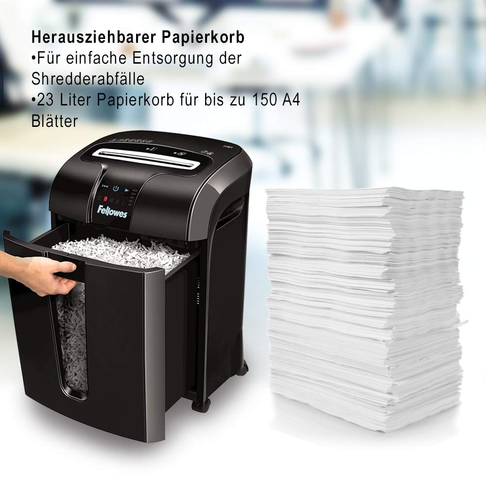Fellowes 12 Blatt Aktenvernichter, Partikelschnitt (P4) Papierschredder für Büro, Powershred 73Ci, Schredder mit 100% staufrei Technologie, Safesense, Energiesparsystem, 23L Papierkorb, CD Schredder