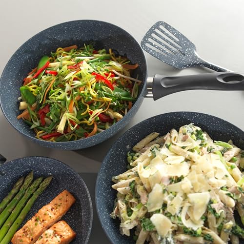 Russell Hobbs RH00851EU Frittierpfanne Mit Tiefem Rühren - 28cm antihaft Wok Pfanne, BPA/PFOA-frei, einfache Reinigung, Alle Kochfelder geeignet, Soft-Touch-Griffe Nightfall Stone, Blau Marmor