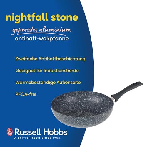 Russell Hobbs RH00851EU Frittierpfanne Mit Tiefem Rühren - 28cm antihaft Wok Pfanne, BPA/PFOA-frei, einfache Reinigung, Alle Kochfelder geeignet, Soft-Touch-Griffe Nightfall Stone, Blau Marmor